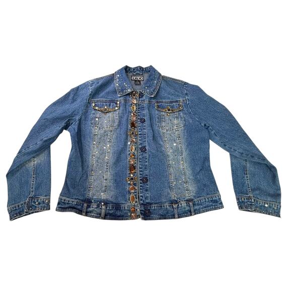 Designer Jean Jacket BEREK 2 COLLECTION Womens XL Takako Sakon Sequin Rhinestone - Picture 2 of 12